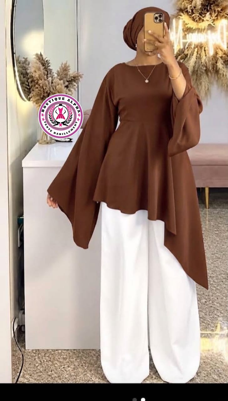 Ensemble tunique asymétrique et pantalon — Marron