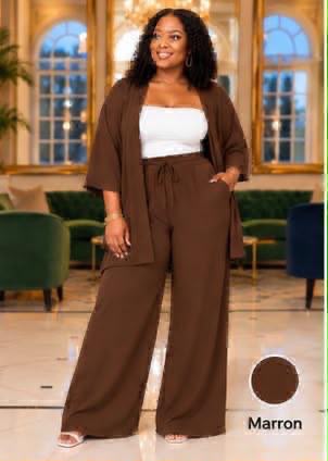 Ensemble veste ouverte et pantalon ample — Marron