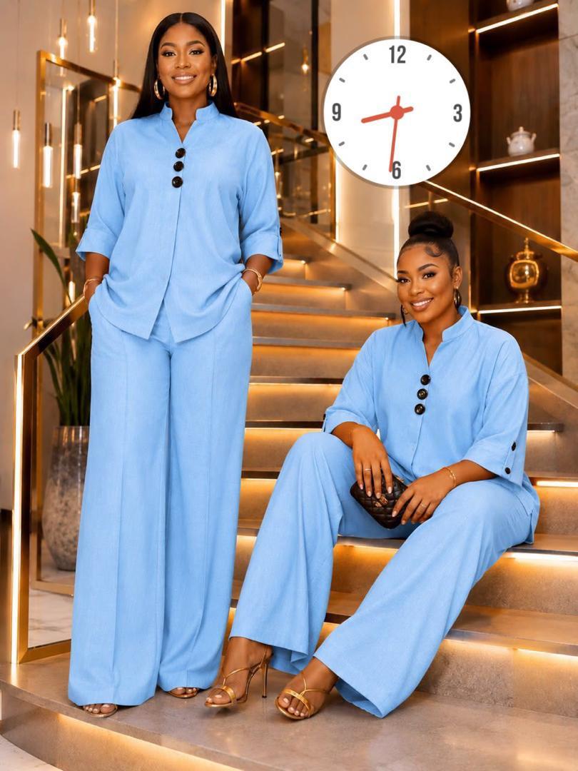 Ensemble bleu ciel à tunique et pantalon — Bleu ciel
