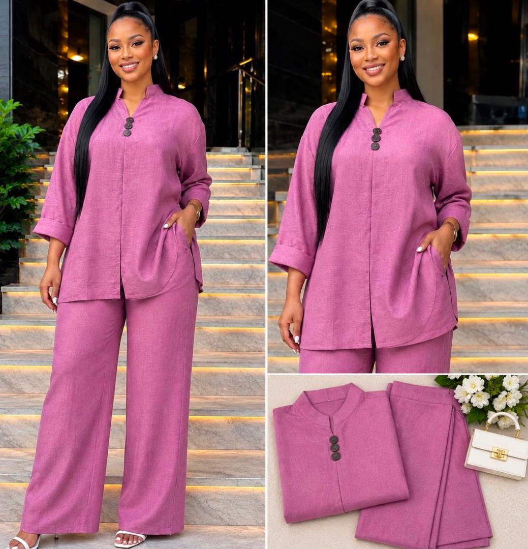 Ensemble tunique boutonnée et pantalon — Rose mauve